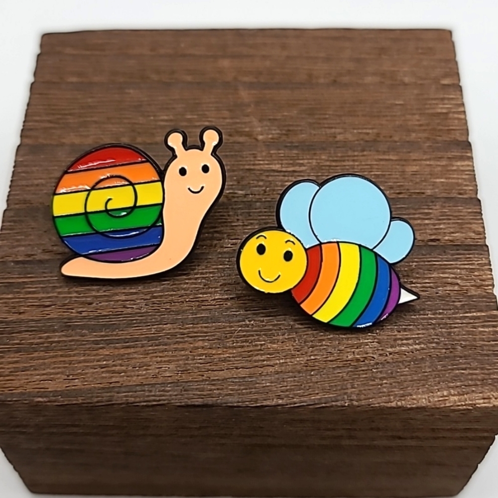 Pride Snail & Bee Rainbow Enamel Pin Set